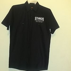 Red Cap Sturgis Graphic  Black Button Down Shirt